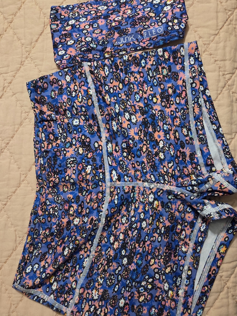 Fleo / Junk Collab Floral Athletic Shorts — Blue & Pink With Junk Matchband